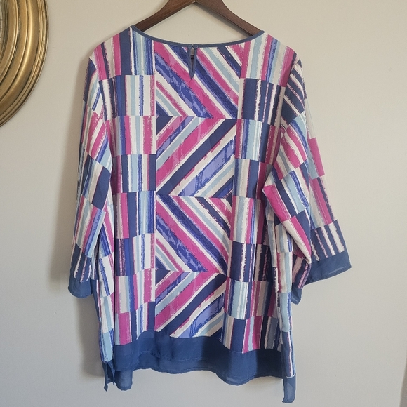 Bob Mackie Wearable Art Pink Geometric Pullover Blouse Abstract Retro Easter - Picture 2 of 7